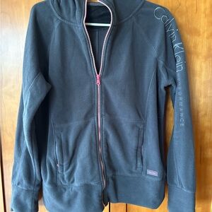 Calvin Klein Charcoal Fleece Jacket  Zip Up with Pink Zipper Pockets Zippered